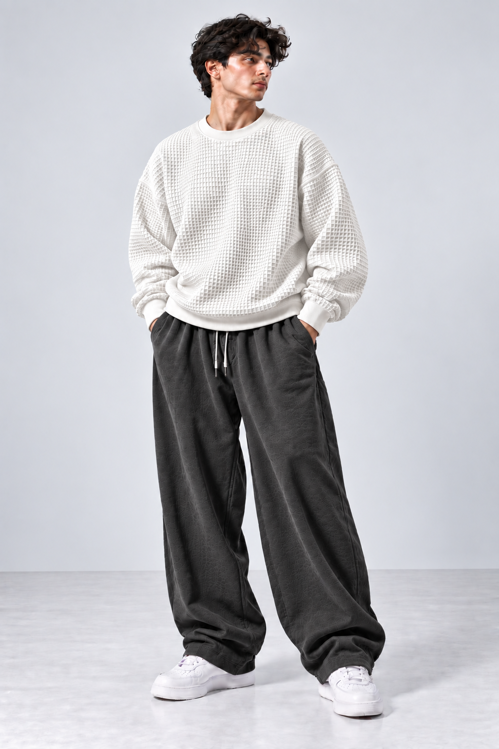 Oversized Waffle Knitted Sweatshirt & Baggy Trouser Tracksuit