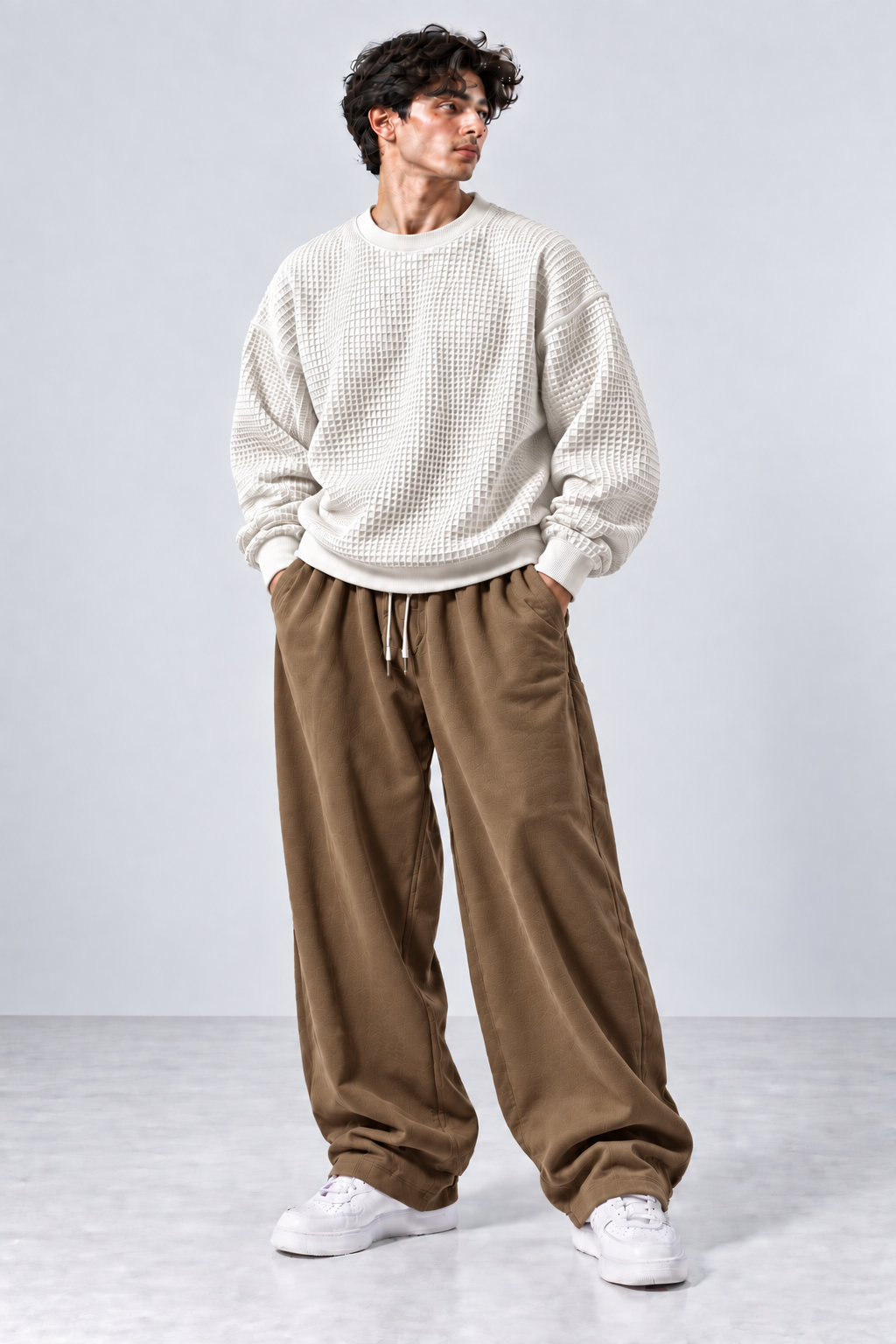 Oversized Waffle Knitted Sweatshirt & Baggy Trouser Tracksuit