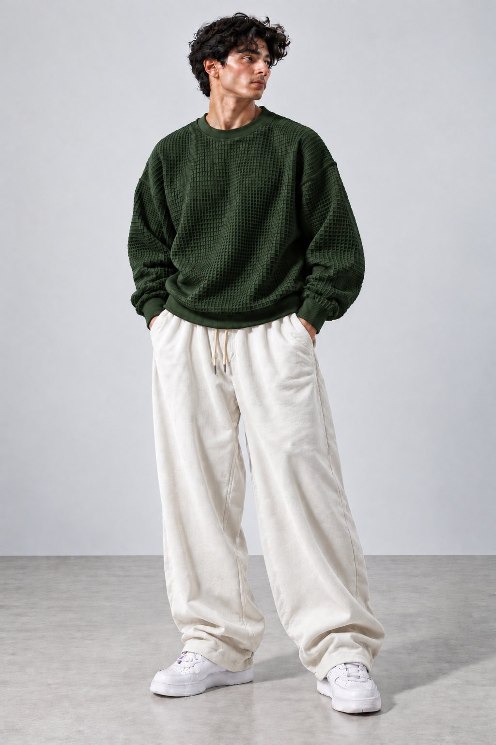 Oversized Waffle Knitted Sweatshirt & Baggy Trouser Tracksuit