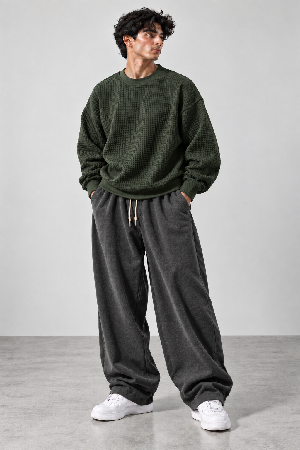 Oversized Waffle Knitted Sweatshirt & Baggy Trouser Tracksuit