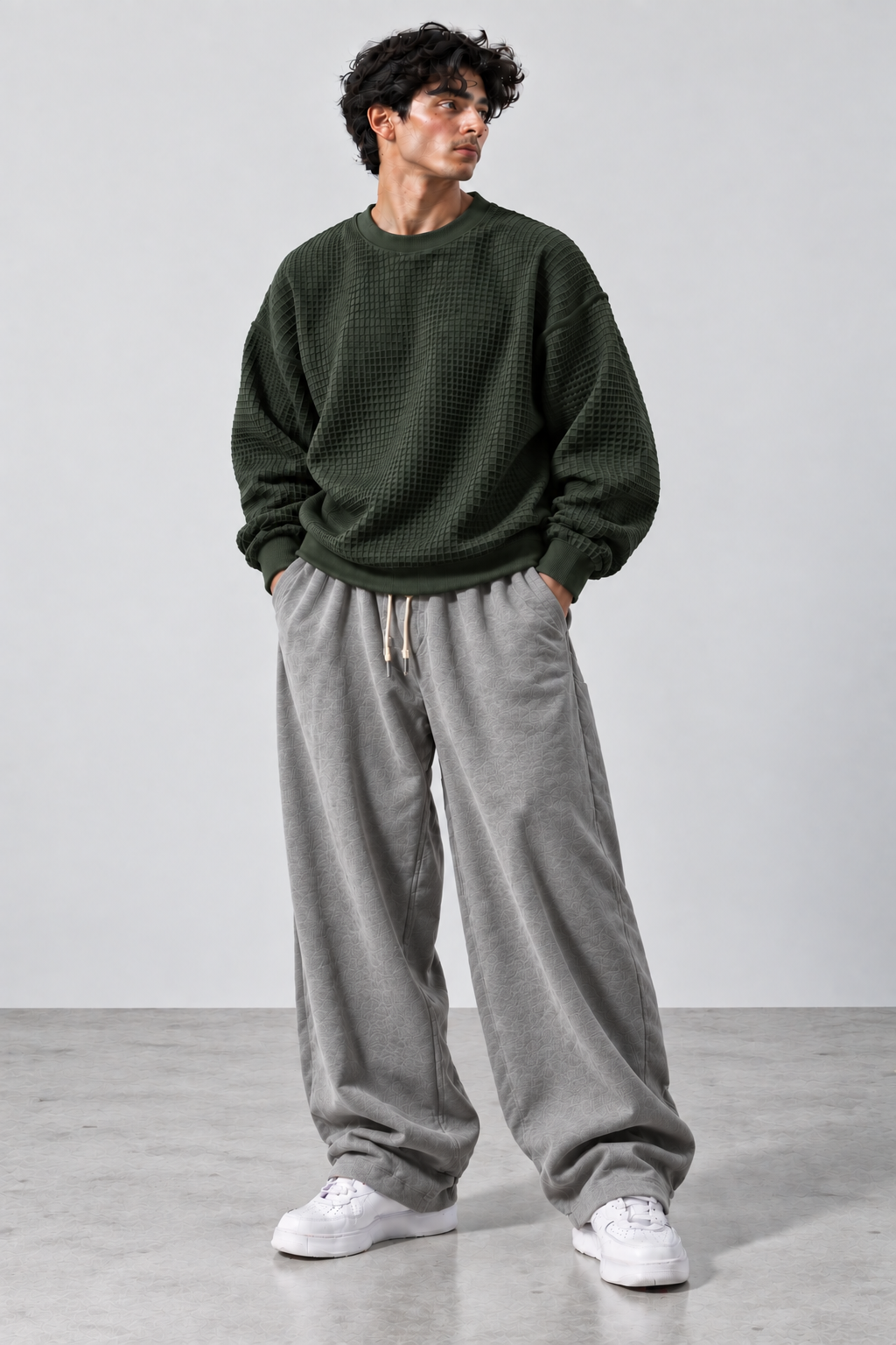Oversized Waffle Knitted Sweatshirt & Baggy Trouser Tracksuit
