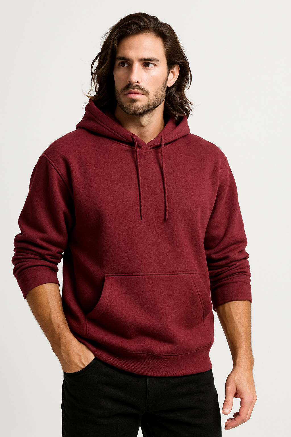 Maroon Basic Hoodie for Men – Drop Shoulder