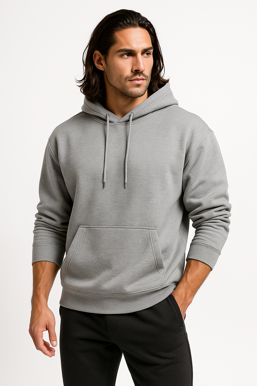 Gray Basic Hoodie for Men – Drop Shoulder