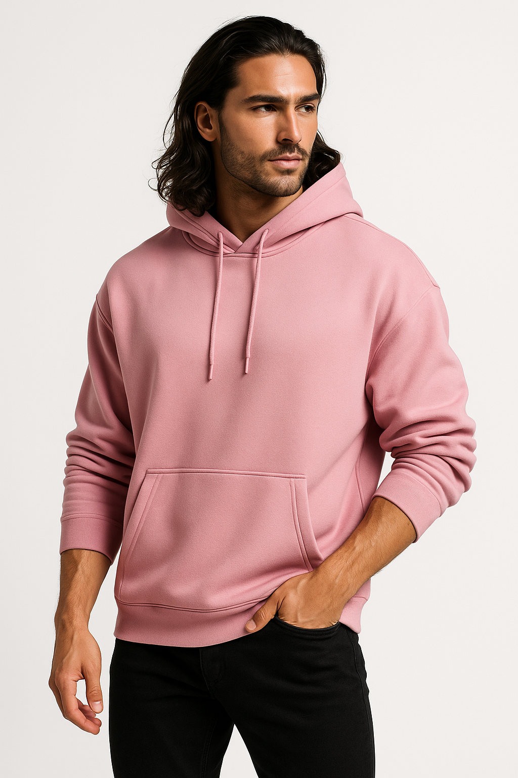 Pink Basic Hoodie for Men – Drop Shoulder
