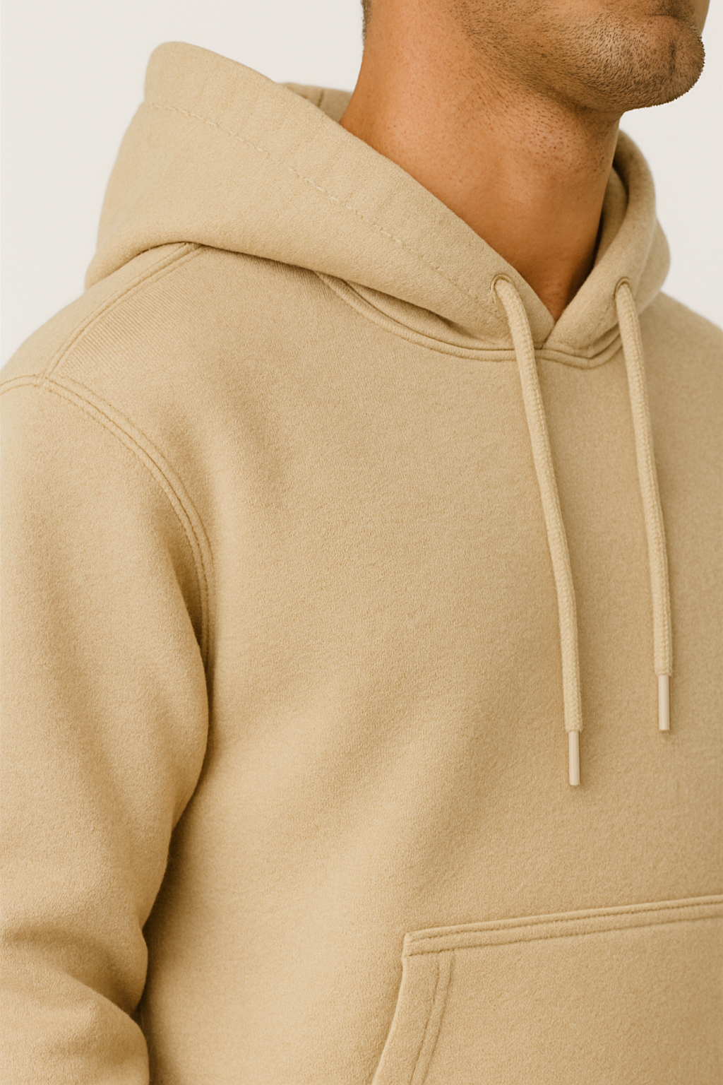 Beige Basic Hoodie for Men – Drop Shoulder