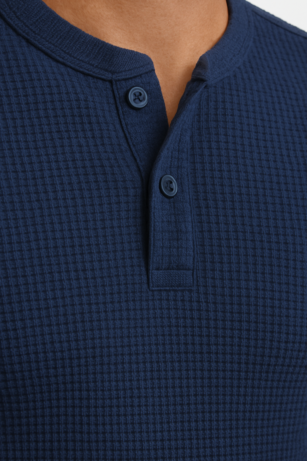 Navy Blue Waffle Knit Henley T-Shirt